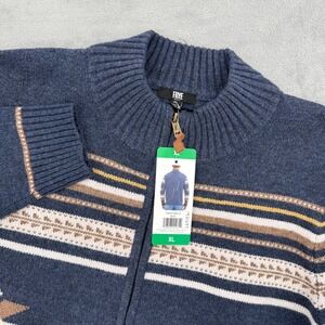 Frye Mens Full Zip Sweater Blue Southwestern Geometric Knit Cardigan Size XL